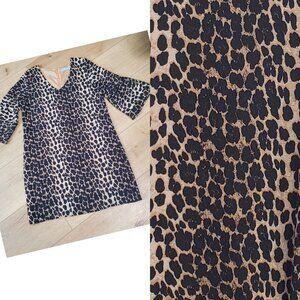 Belongsci Womens Size M Animal Print Leopard Bell Sleeve V Neck Tunic Top Dress